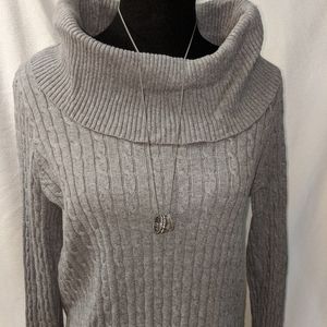 Deep cowl neck gray long sleeve sweater
